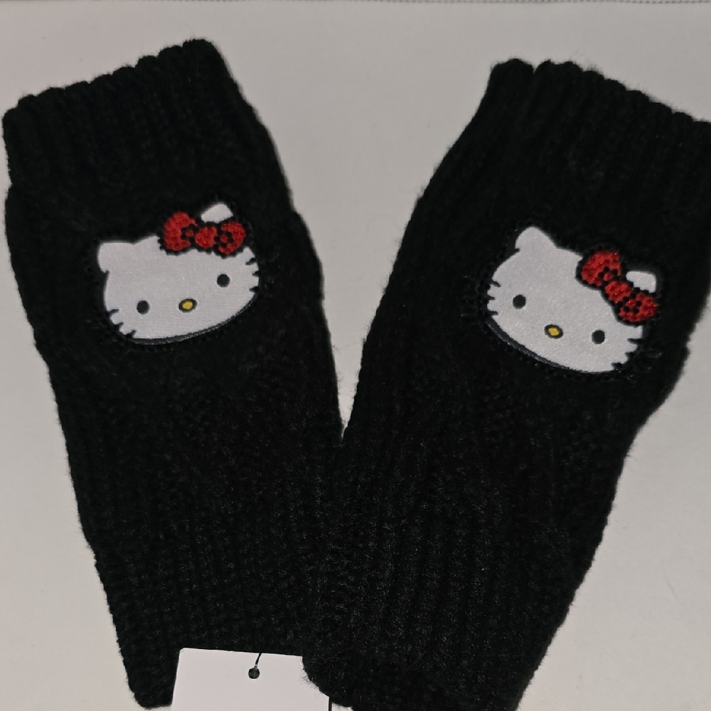 Hello Kitty Black Fingerless Gloves with Red Bow